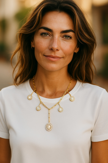 Yellow gold charm necklace set with Natural Uncut Diamonds