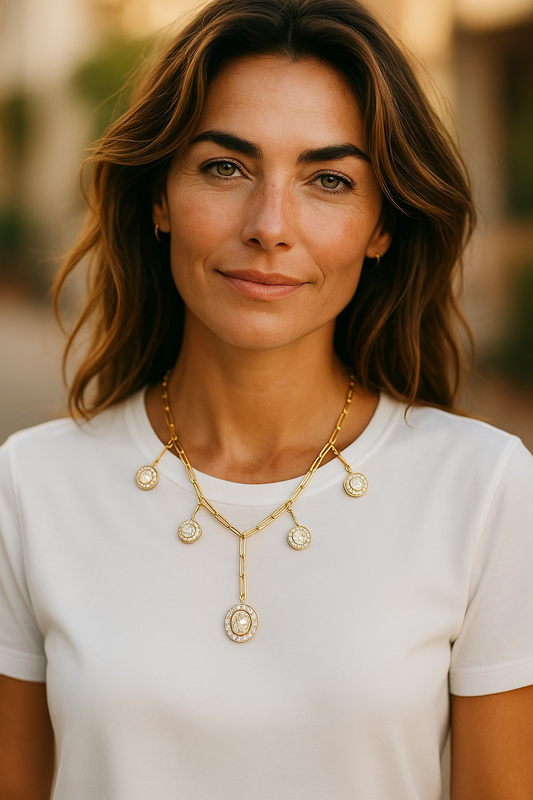 Yellow gold charm necklace set with Natural Uncut Diamonds