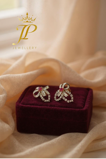 Natural Diamond & Ruby  Bow Earrings