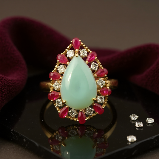 Vintage-Inspired Cocktail Ring – Opal, Ruby & Diamond Accents