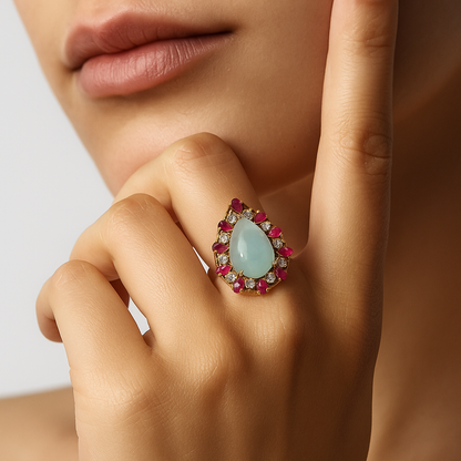 Vintage-Inspired Cocktail Ring – Opal, Ruby & Diamond Accents