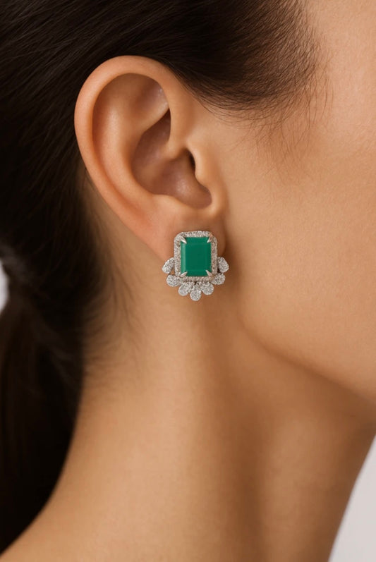 Natural Diamond & Emerald Earrings
