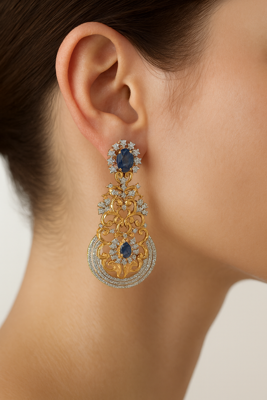 Regal Blue Sapphire & Diamond Stateement Earrings