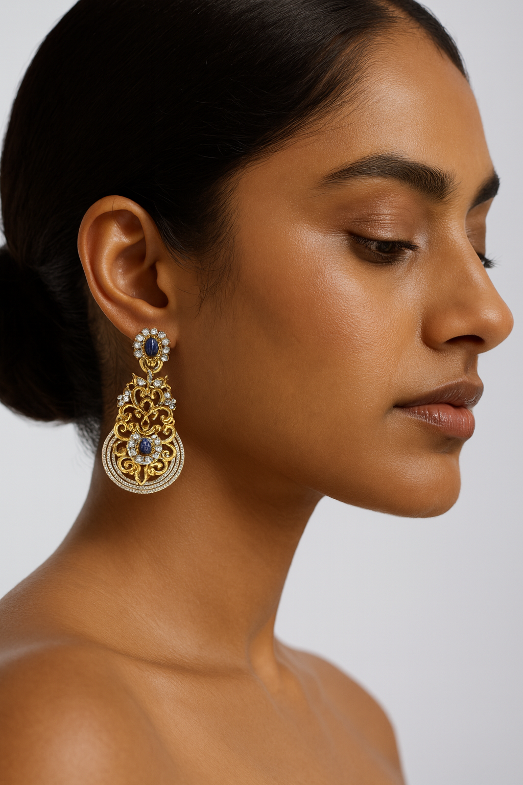Regal Blue Sapphire & Diamond Stateement Earrings