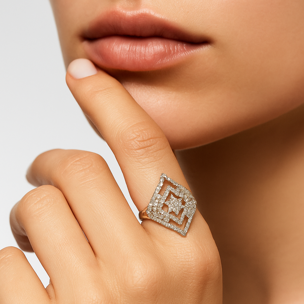 Elegant Geometric Diamond Statement Ring