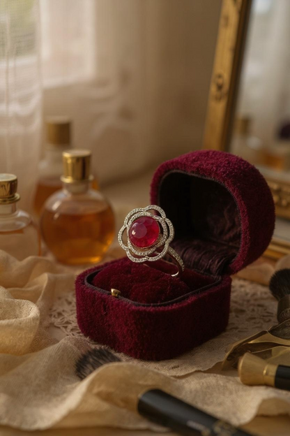 Natural Cabachon Ruby & Natural Diamond Ring