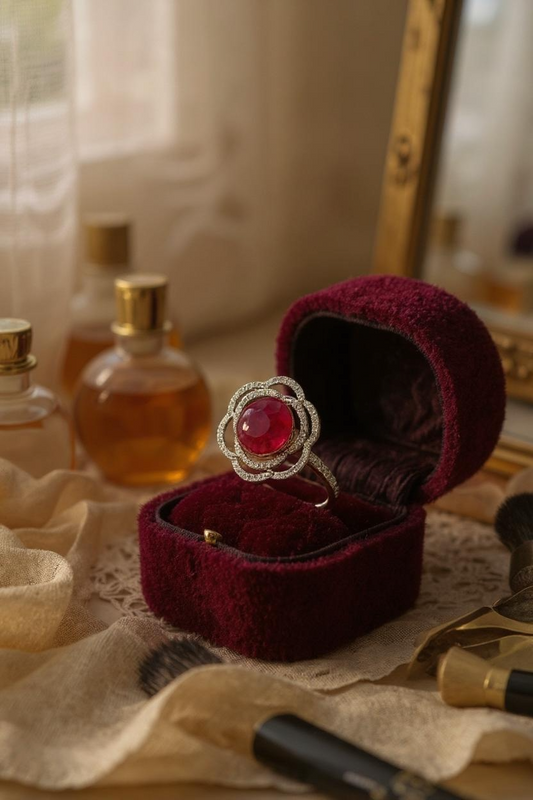 Natural Cabachon Ruby & Natural Diamond Ring