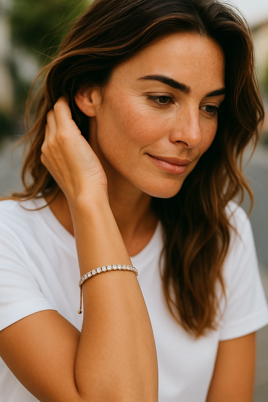 Yeloow Gold Natural Diamond Tennis Bracelet