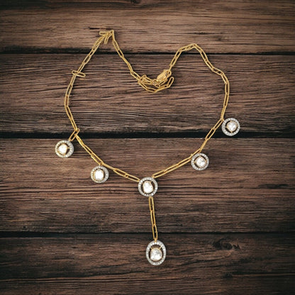 Yellow gold charm necklace set with Natural Uncut Diamonds