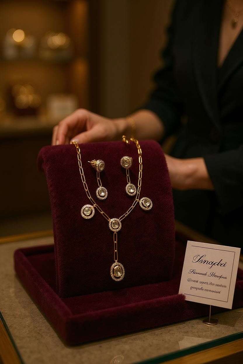 Yellow gold charm necklace set with Natural Uncut Diamonds