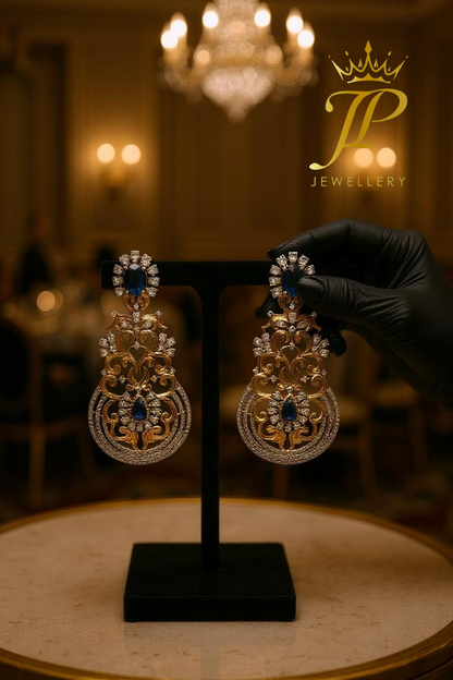 Regal Blue Sapphire & Diamond Stateement Earrings