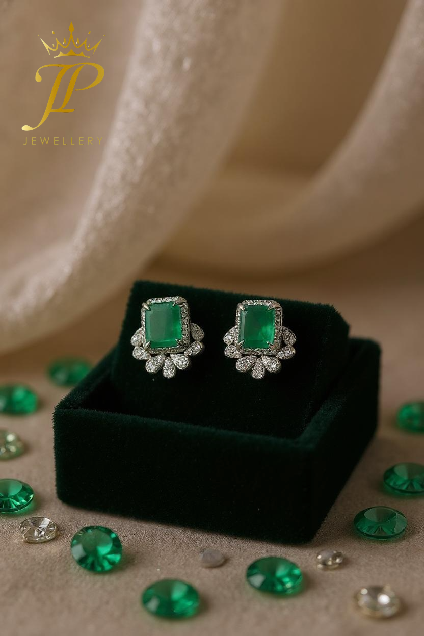 Natural Diamond & Emerald Earrings