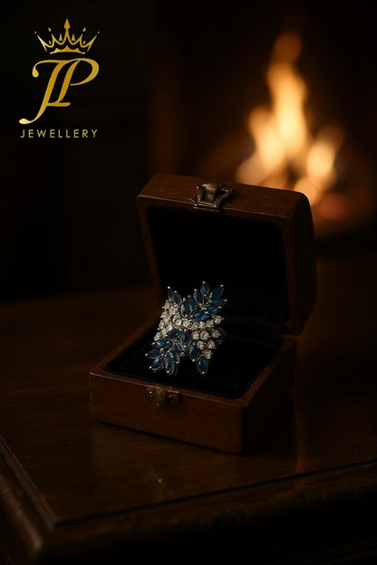 Exquisite Natural Sapphire & Diamond Cluster Cocktail Ring