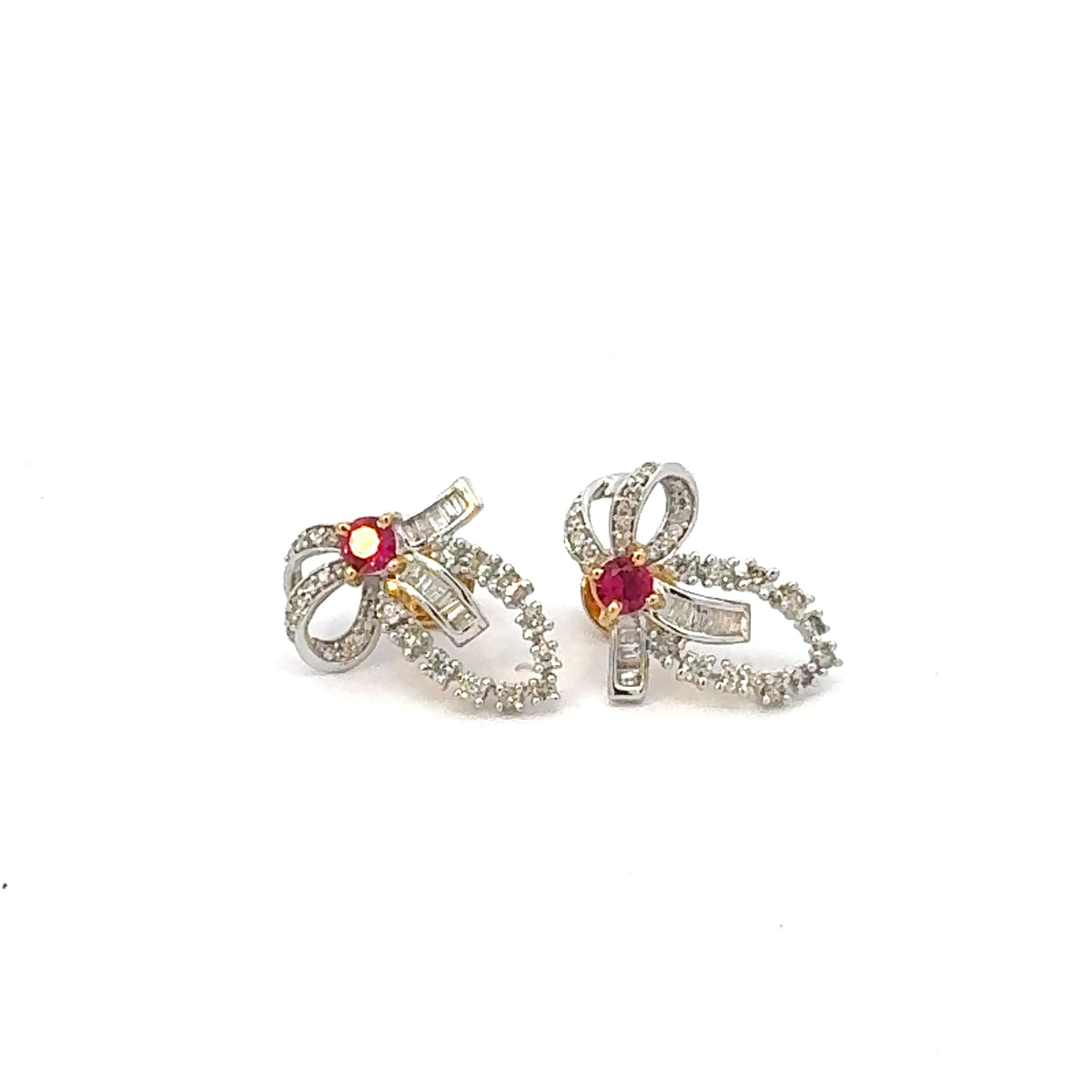 Natural Diamond & Ruby  Bow Earrings
