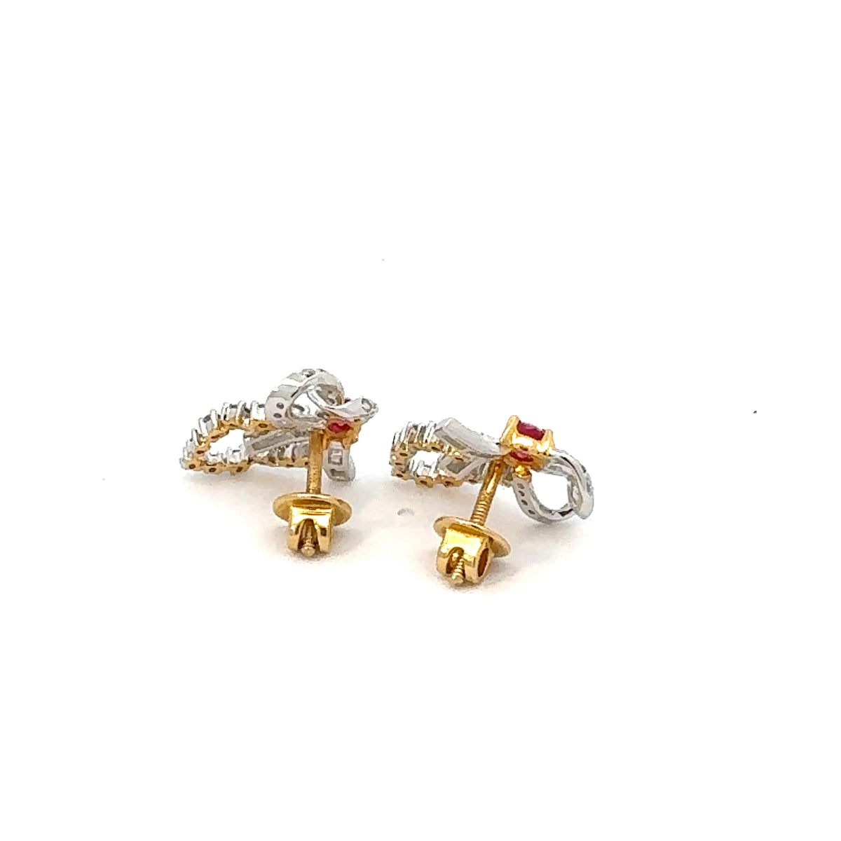 Natural Diamond & Ruby  Bow Earrings