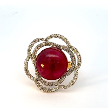 Natural Cabachon Ruby & Natural Diamond Ring
