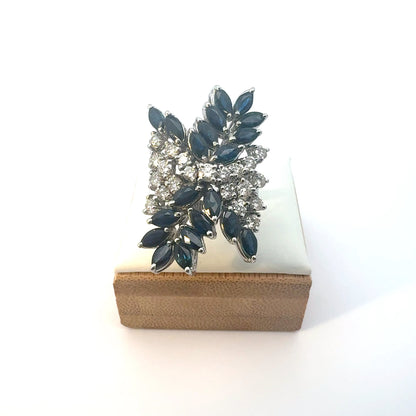 Exquisite Natural Sapphire & Diamond Cluster Cocktail Ring
