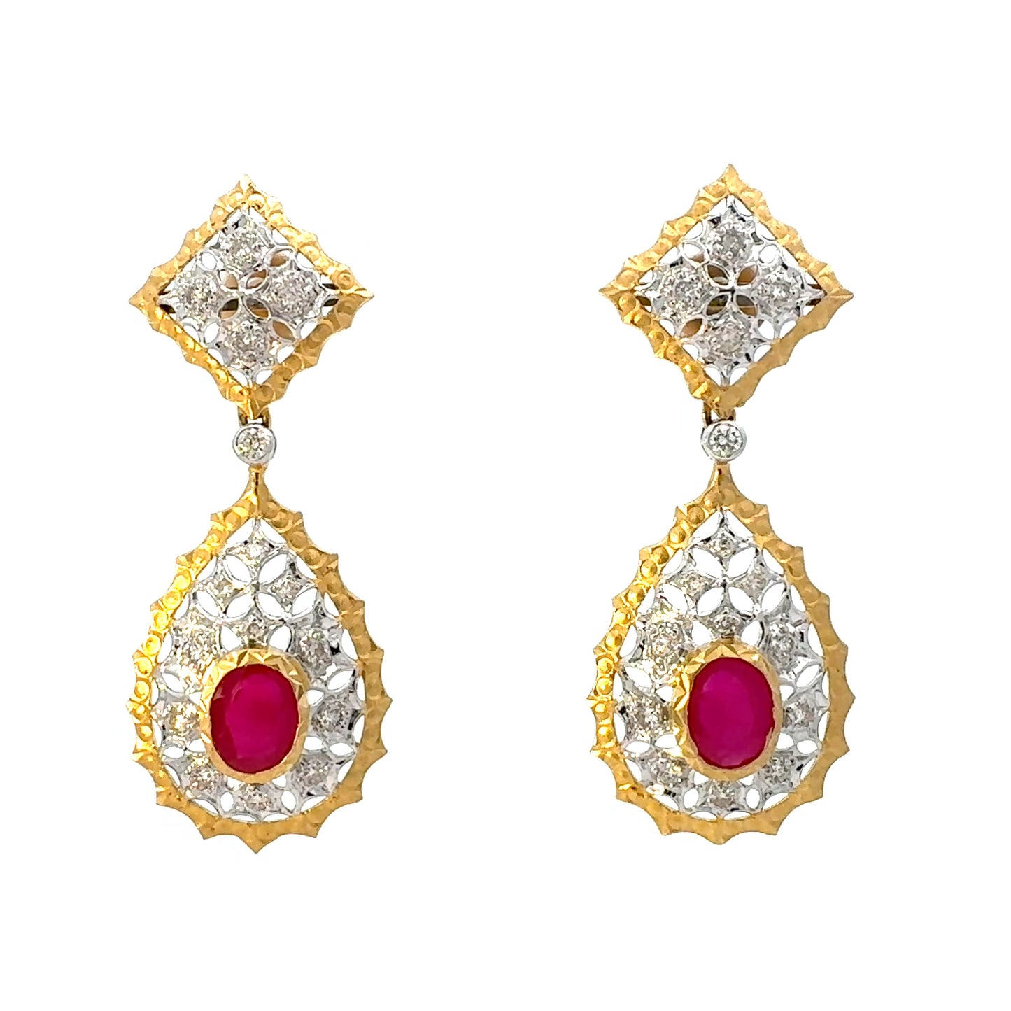 Heritage Ruby Drop Earrings with Antique Gold Finish