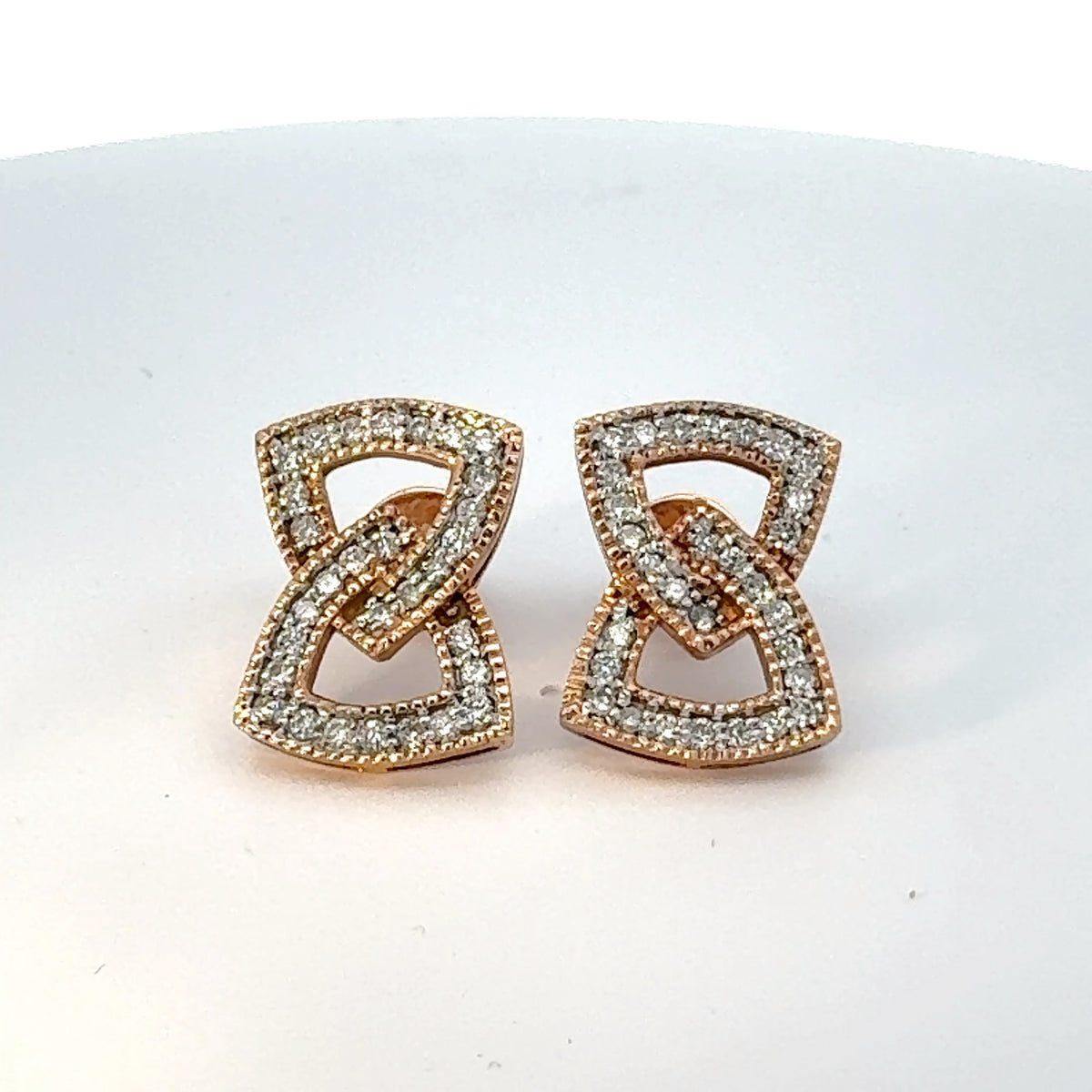 Interlinked Geometric Gold Stud Earrings with Pave Detailing