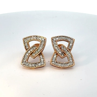 Interlinked Geometric Gold Stud Earrings with Pave Detailing