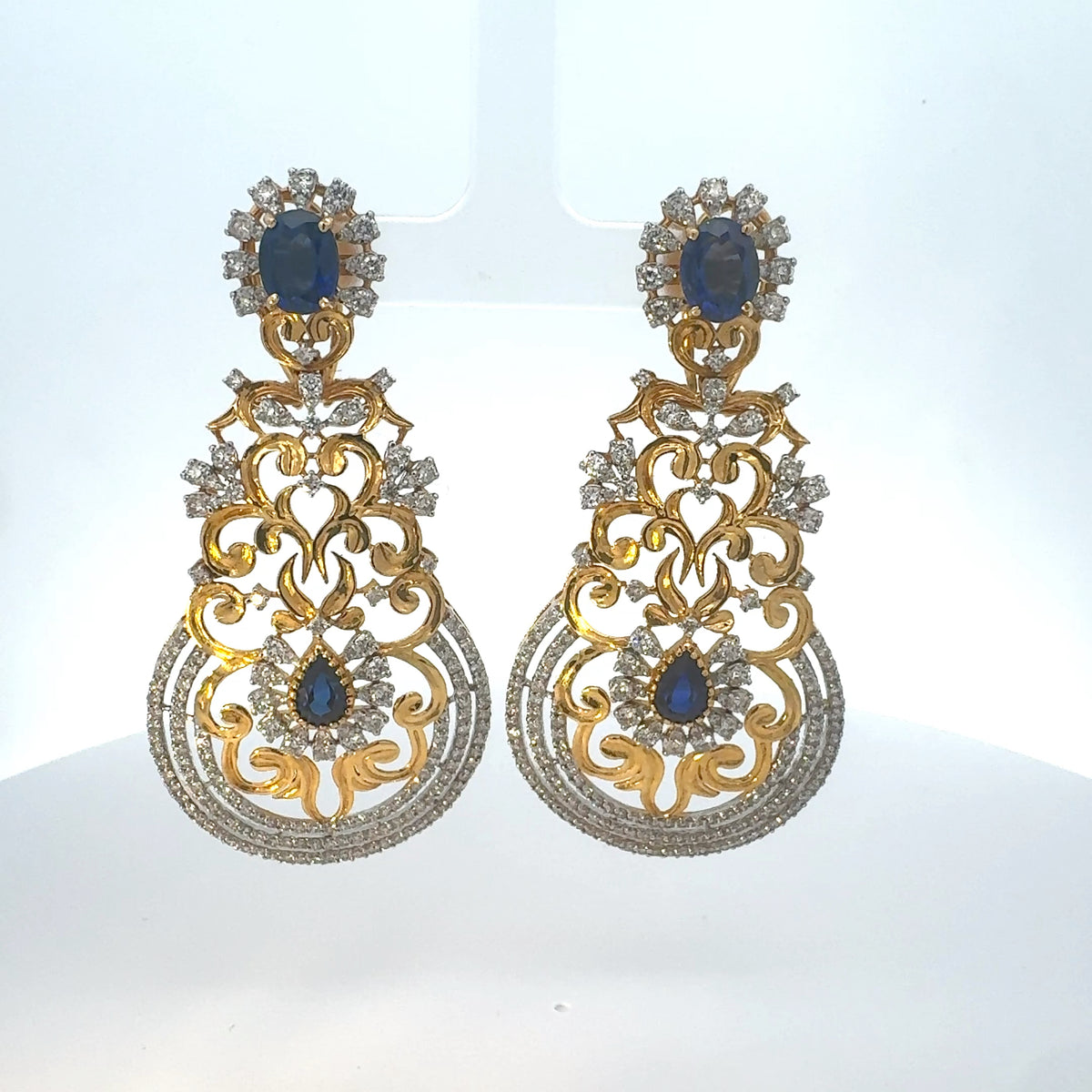 Regal Blue Sapphire & Diamond Stateement Earrings