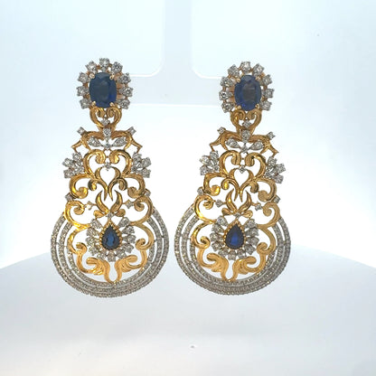 Regal Blue Sapphire & Diamond Stateement Earrings