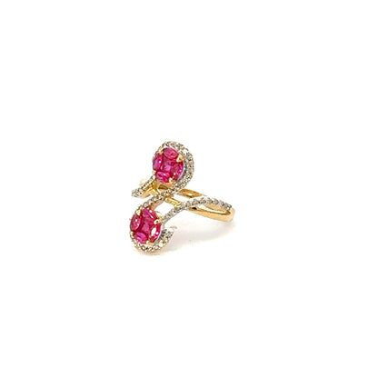 Double Ruby Halo Bypass Ring in 14K Gold