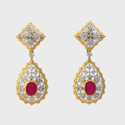 Heritage Ruby Drop Earrings with Antique Gold Finish