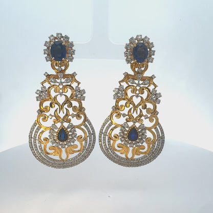 Regal Blue Sapphire & Diamond Stateement Earrings