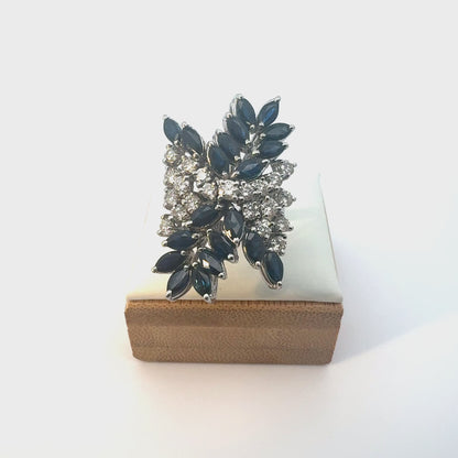 Exquisite Natural Sapphire & Diamond Cluster Cocktail Ring