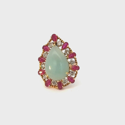 Vintage-Inspired Cocktail Ring – Opal, Ruby & Diamond Accents