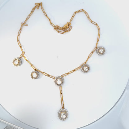 Yellow gold charm necklace set with Natural Uncut Diamonds