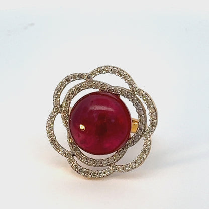 Natural Cabachon Ruby & Natural Diamond Ring