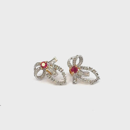 Natural Diamond & Ruby  Bow Earrings